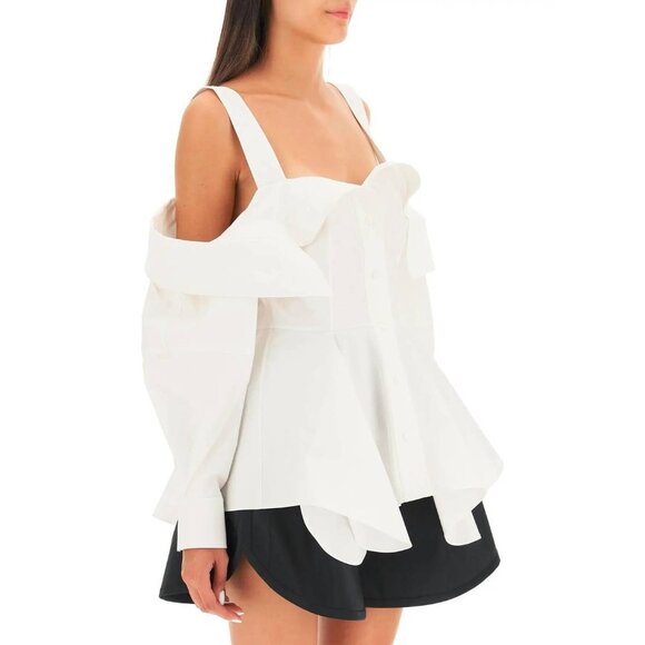 Alexander McQueen White Deconstructed Buttoned Peplum Shirt - Picture 1 of 13